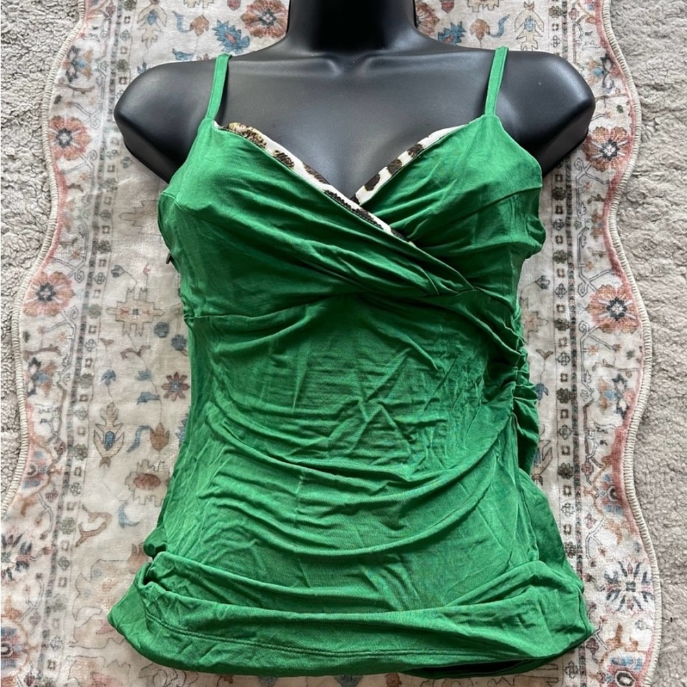 Just Cavalli Emerald Green Camisole with Leopard Trim